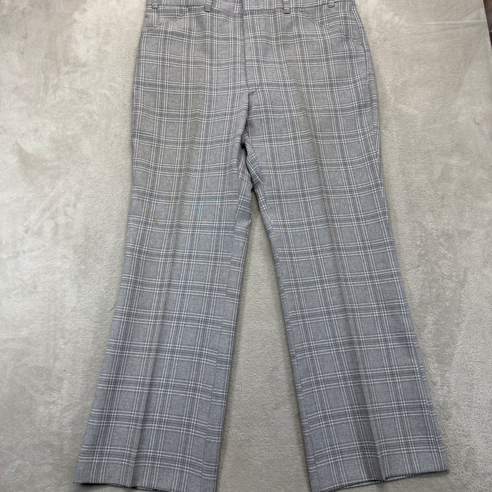 Vintage Montgomery Ward Slacks Mens 40x30 Gray Plaid Dress Straight Leg Trousers